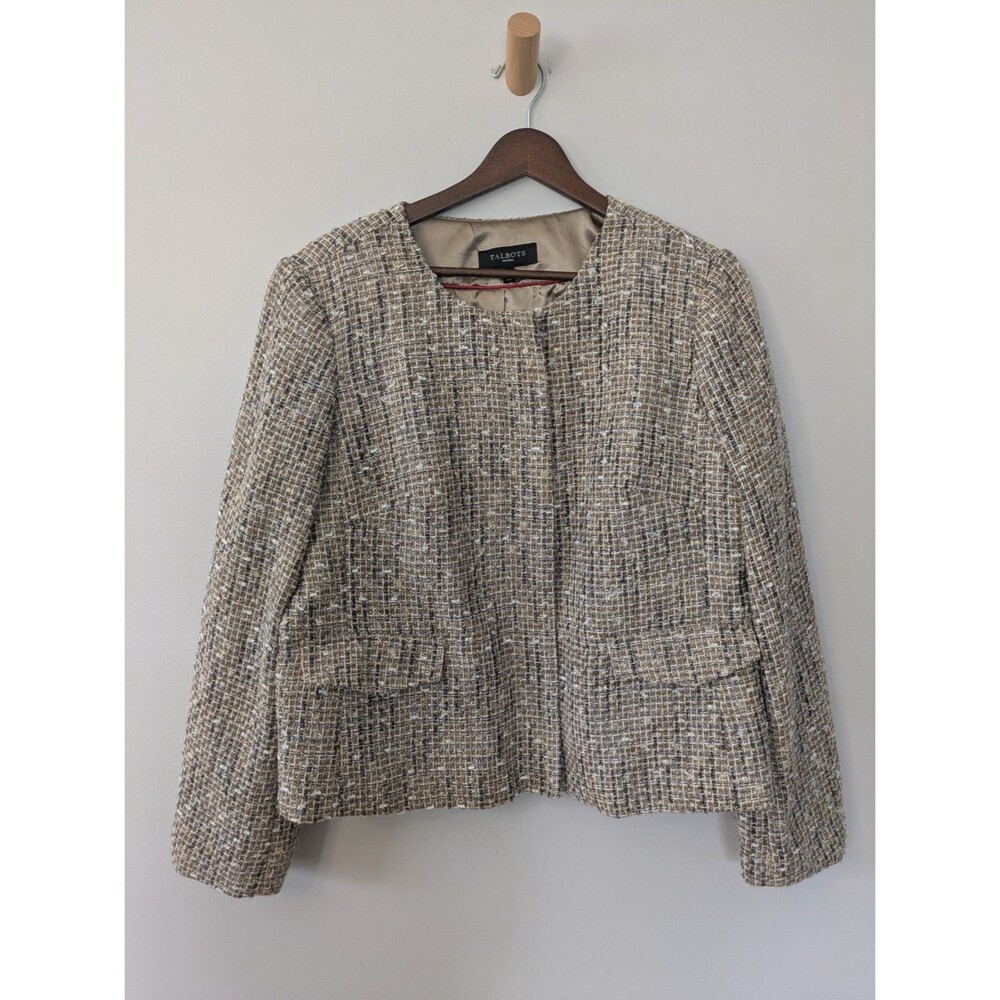 Talbots Womens Tweed Blazer Zip Jacket Metallic Dressy Career Wool 16P $169